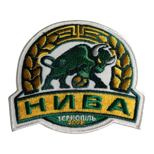 Нашивка Нива Тернополь | Зелено-желтый щит с изображением разъяренного быка и надписью «НИВА Тернополь». |